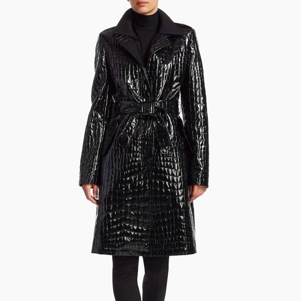 AKRIS Crocodile Black Patent Faux Leather Trench